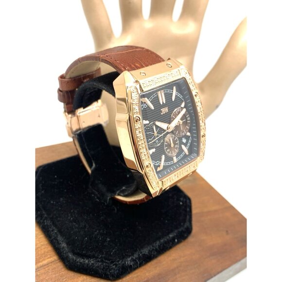 JBW Men's Watch J6379D Echelon Diamond Quartz Black Dial Rose Gold Brown Leather - Picture 15 of 15